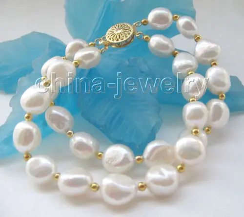 

8" 2row 11-12mm natural white baroque freshwater pearl bracelet @^Noble style Natural Fine jewe SHIPPING new >>free shipping