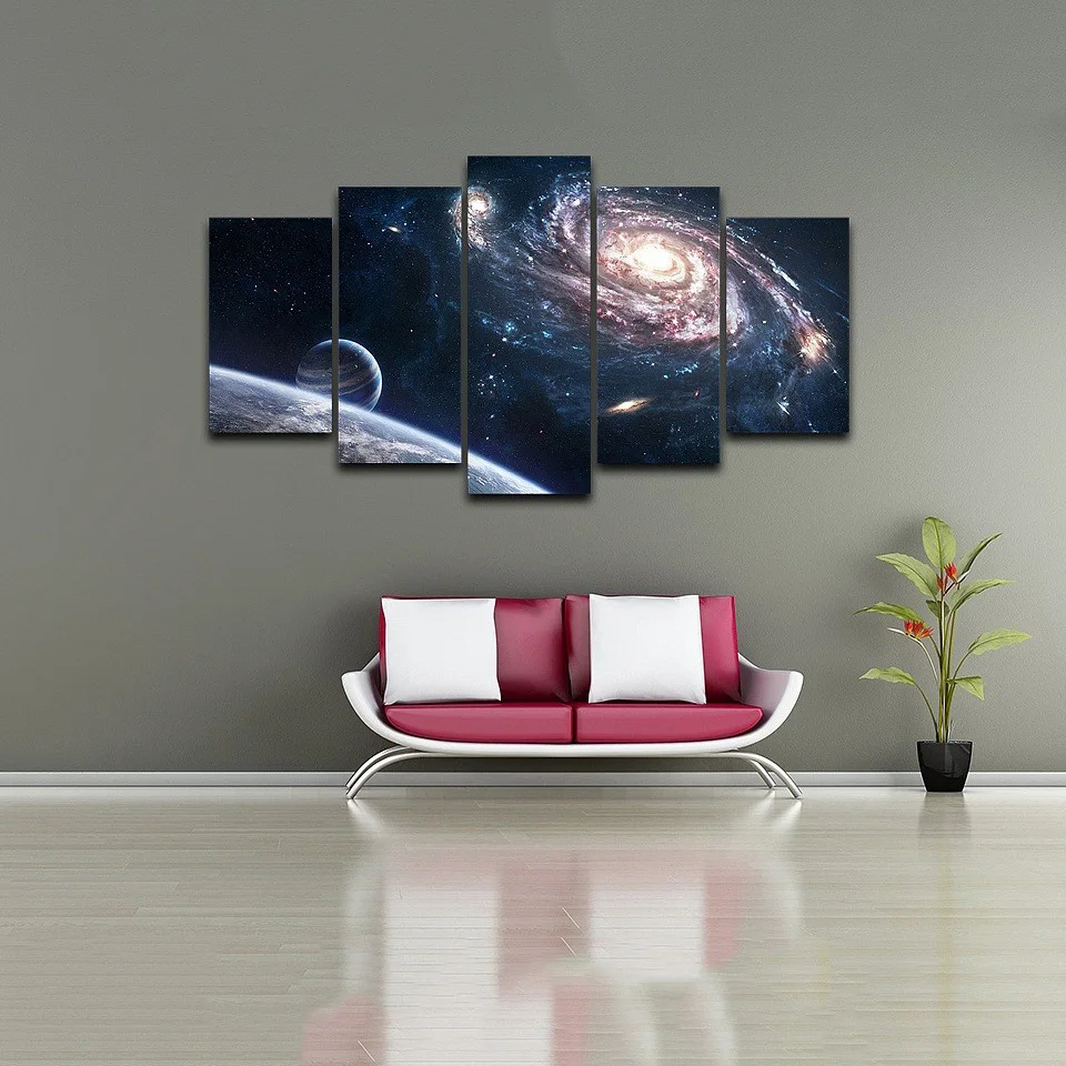 5 Pezzi HD Print Painting Outer Space Planet Modulare Immagini Moderne