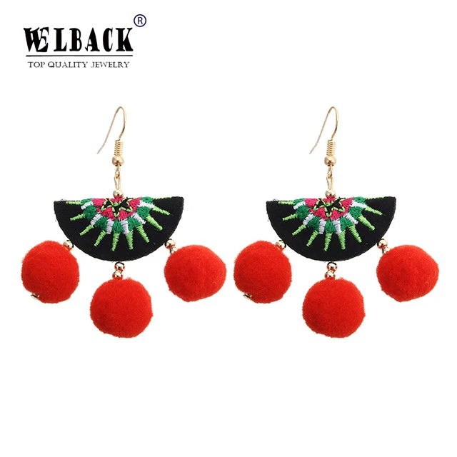 

2018 Ethnic Brand Jewelry 3 Balls Pendant Watermelon Bohemia Colorful hand-woven Drop Earrings for Women Fashion Party Gift