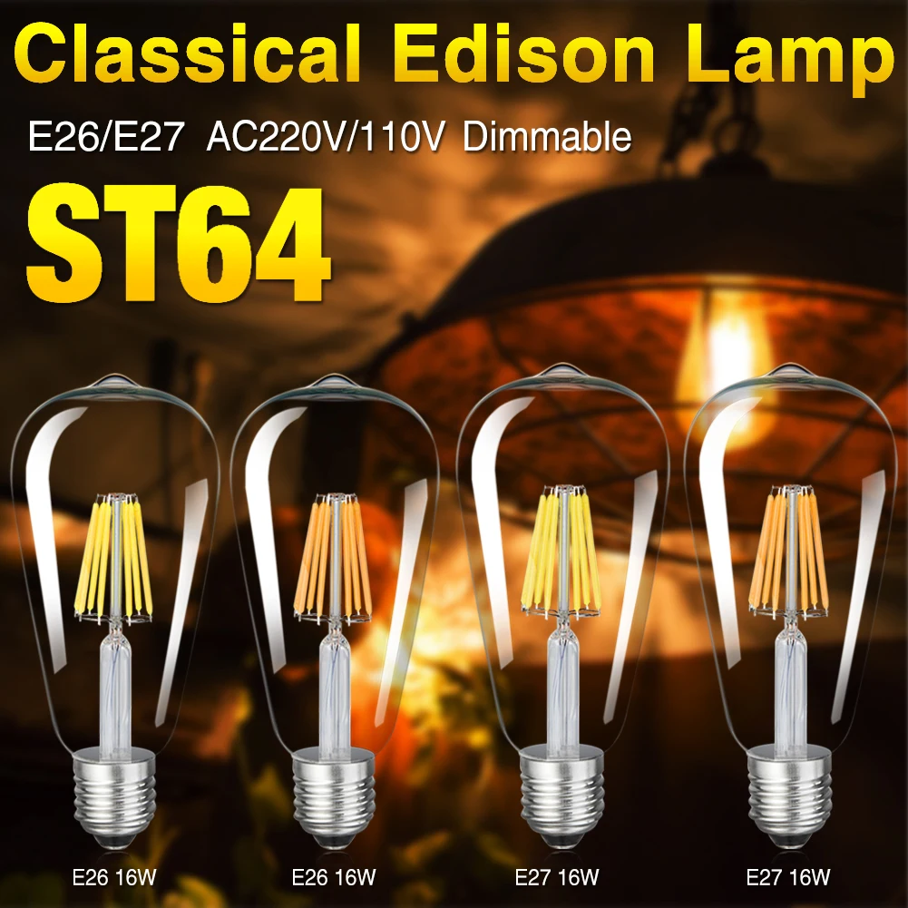 

Vintage Dimmable LED Filament Bulb E27 E14 220V 110V C35 ST64 G45 A60 8W 16W Antique Vintage LED Edison Bulb Retro Candle Light