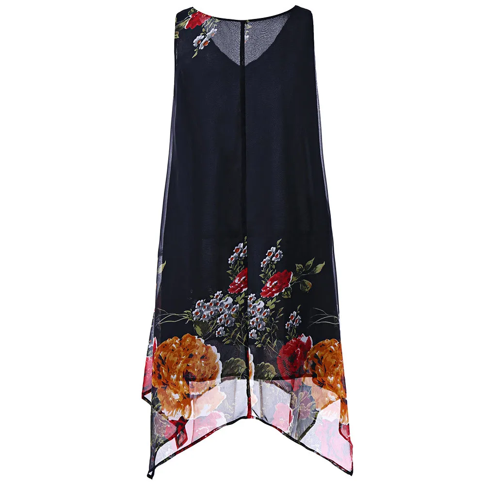 Летняя легкая большой Размеры Цветочный принт нерегулярные платье на бретелях
