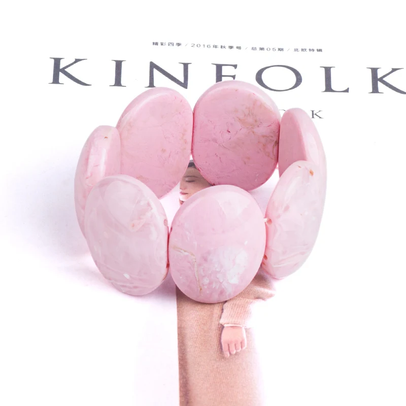 Classic Pink Resin Cuff Fashion Bracelets Bangles for Women Stretch Acrylic Wide Bracelets Female Charm Wedding Simple Jewelry (4)