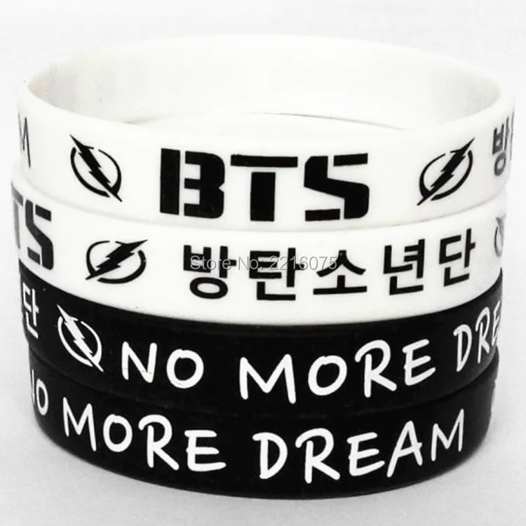 

50pcs black and white even mix NO MORE DREAM K-POP bangtan boys wristband silicone bracelets free shipping