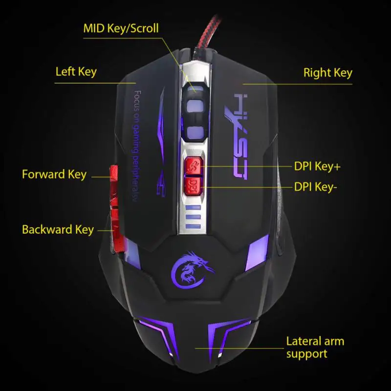 H600 Профессиональный USB проводной Быстрый движущийся светодиодный свет игровая мышь с 7 кнопками кодирования мыши Игровые Периферийные устройства для ноутбука