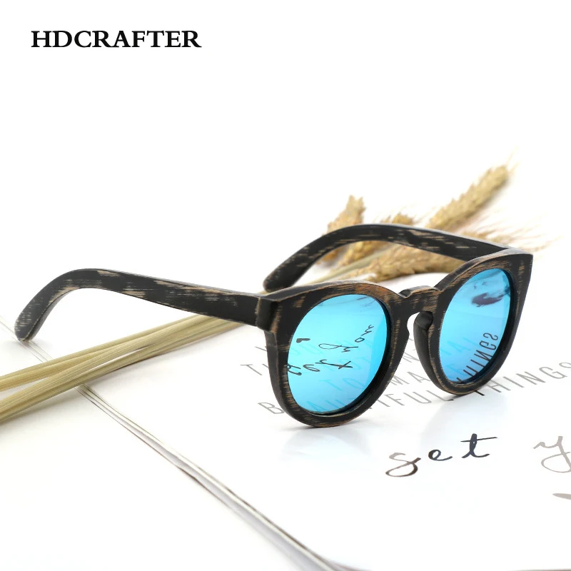 Солнцезащитные очки HDCRAFTER детские поляризационные деревянные винтажные круглые