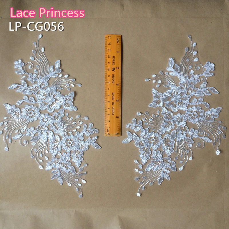 

5 pairs 27.5cm*15cm CG056 DIY beige lace wedding dress applique accessories bridal headdres lace collar lace fabric patch