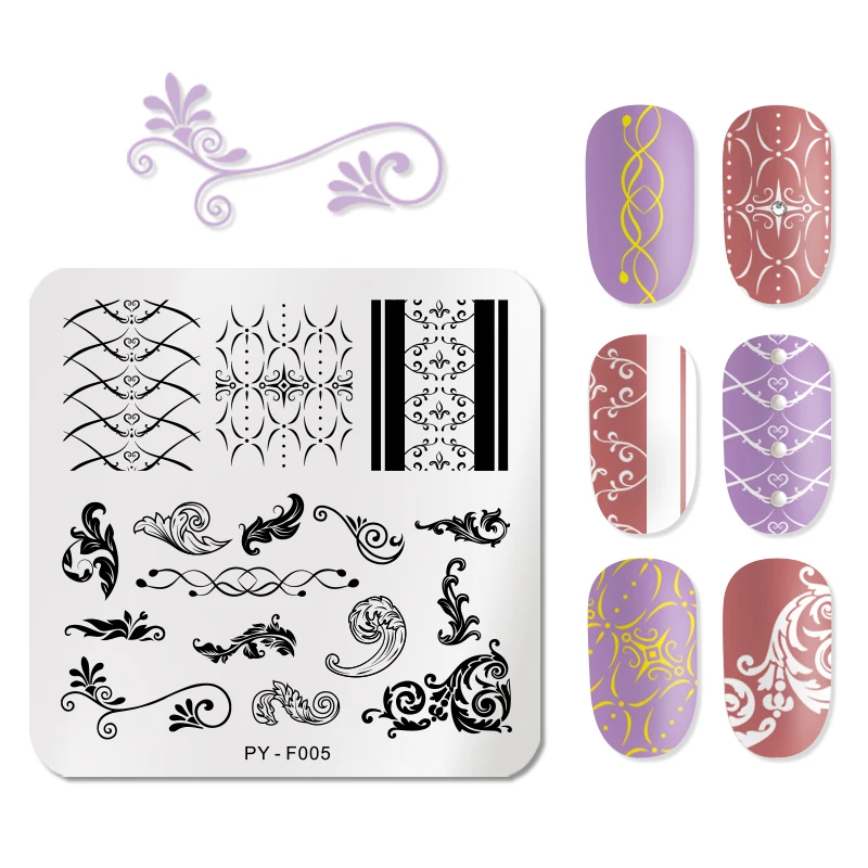 

PICT YOU Square Stripe Stamping Nail Plates Flower Plants Pattern Nail Image Plate Stainless Steel Stamp Stencils Nail Art Plate
