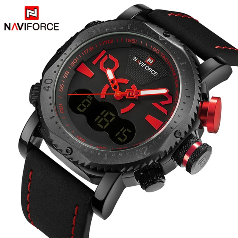 Мужские кварцевые наручные часы NAVIFORCE армейские военные с цифровым ремешком