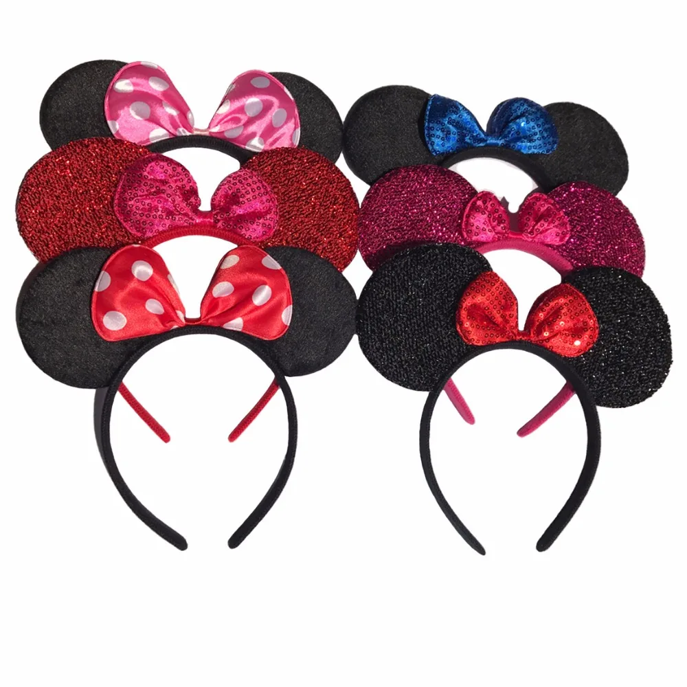 

1pcs Hair Accessories Minnie/Mickey Ears Solid Black & Colorful Bows Headband for Boys/Girls Birthday Party Celebrations