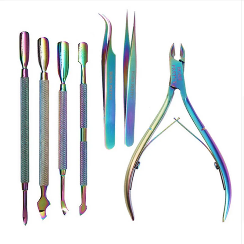 

1Pc BORN PRETTY Nail Cuticle Pusher Clipper Scissor Nipper Tweezer Nail Sticker Rhinestone Picker Rainbow Steel Nail Art Tools