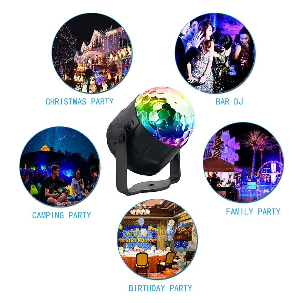 15 цветов Мини светодиодный диско-сценический свет диско хрустальный магический шар сценический эффект звуковая активация вечерние диджейские световые эффекты