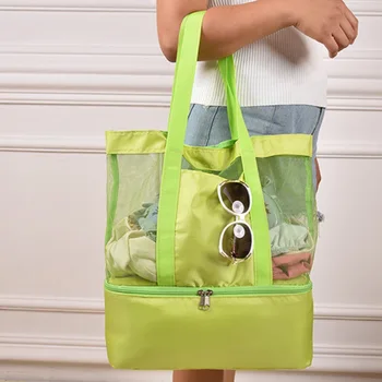 

Double Layers Mesh Beach Bag Enjoy Your Beach With Cooler Insulated Picnic Tote Bags For Beach Pool Gym Travel Outdoor