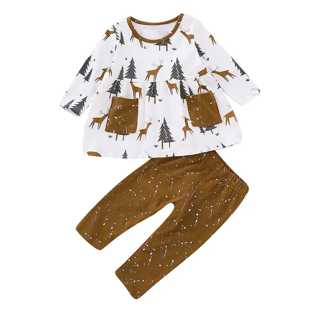 

Newborn Clothes Set Print Christmas Tree Kids Baby Girls Clothing And Pants Winter Cute And Active Children New Born Boy Clothes