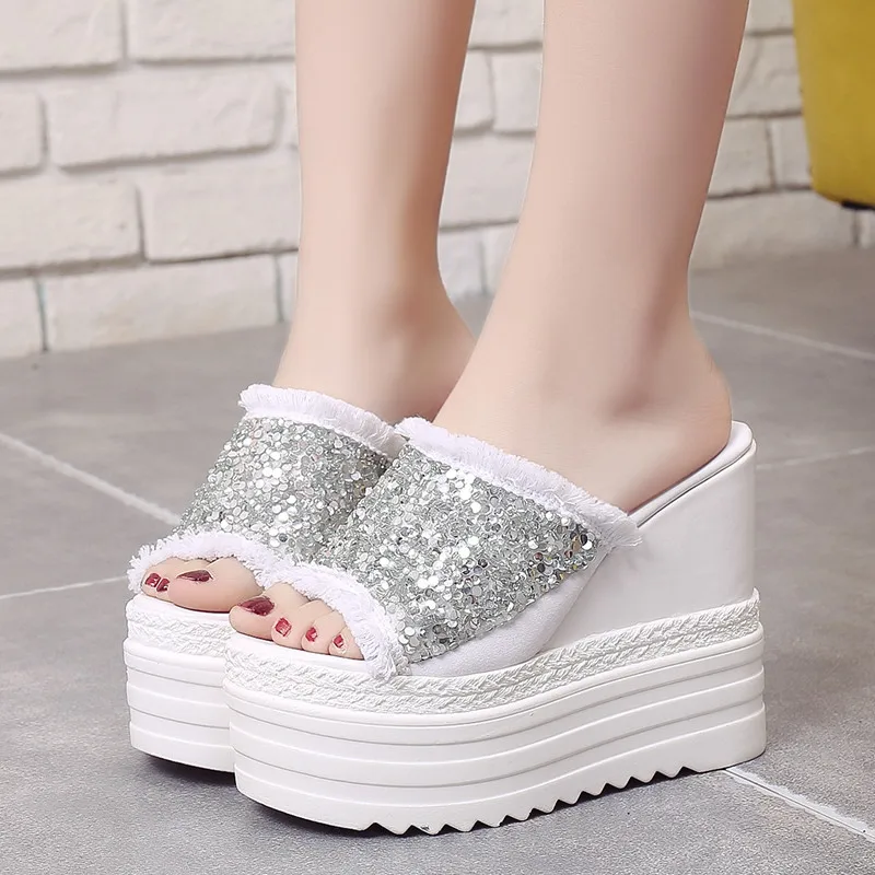 

COOTELILI Casual High-Heels Women Slides platforms Ladies Sumers Slippers Wedges Shoes Sandalia Feminine Bling