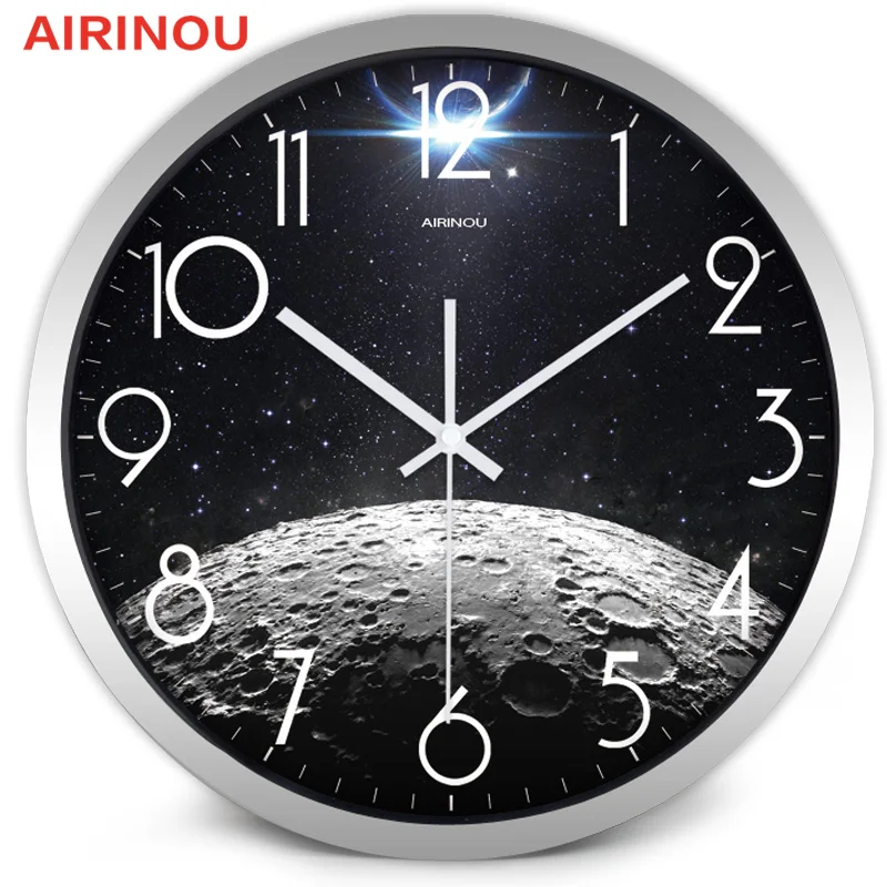 Airinou Луна звездное небо и Марс 3 вида стилей, стекло и металл бесшумные механические настенные часы, детская комната, художественный тематический парк