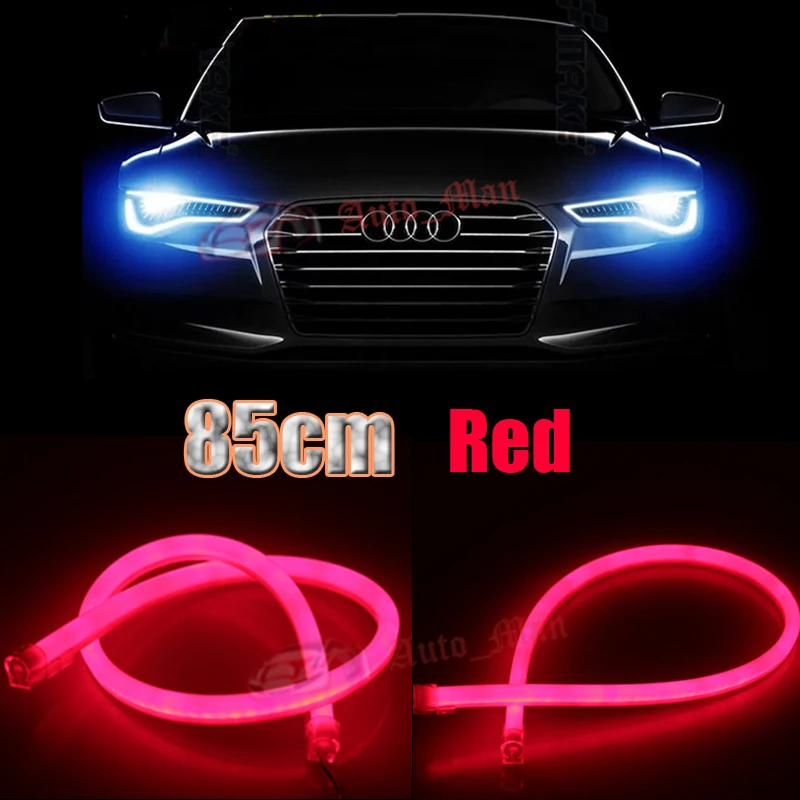 2x 85cm Red Daytime Running Lights Tube Style Flexible LED Strips Car