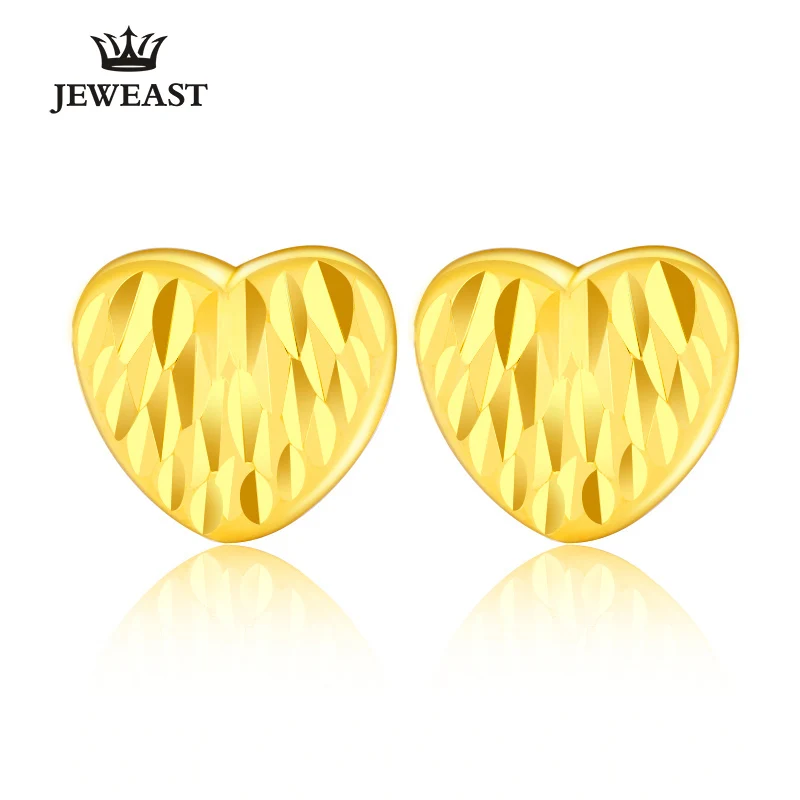 24K Pure Gold Earring Real AU 999 Solid Gold Earrings Elegant Heart