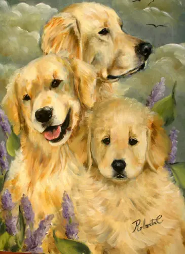 golden retriever oil painting