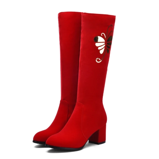 S.romance/женские ботинки; женские туфли-лодочки на высоком квадратном каблуке; модная Офисная Женская обувь; цвет черный, красный; большие размеры 34-43; SB035 - Цвет: Красный
