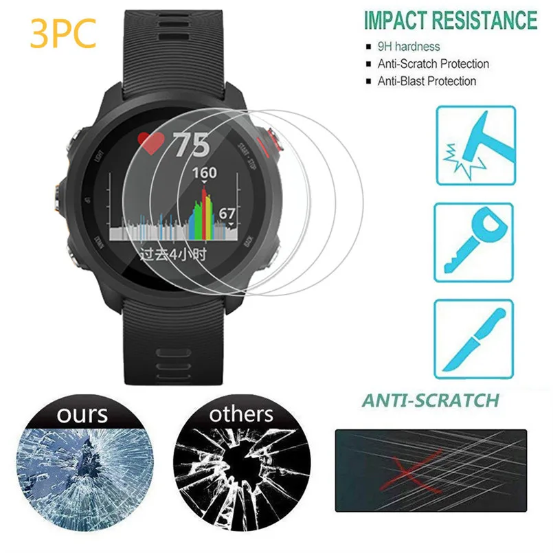 3PCS Clear Film Tempered Glass Screen Protector for Garmin Forerunner 245 Watch Tempered Glass Screen Protector 40JUN252