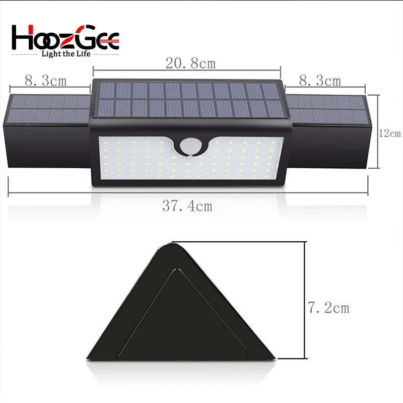 HoozGee солнечный уличный свет открытый сад 71 светодиодный датчик движения Регулируемые Настенные светильники безопасности лампа с широким освещением