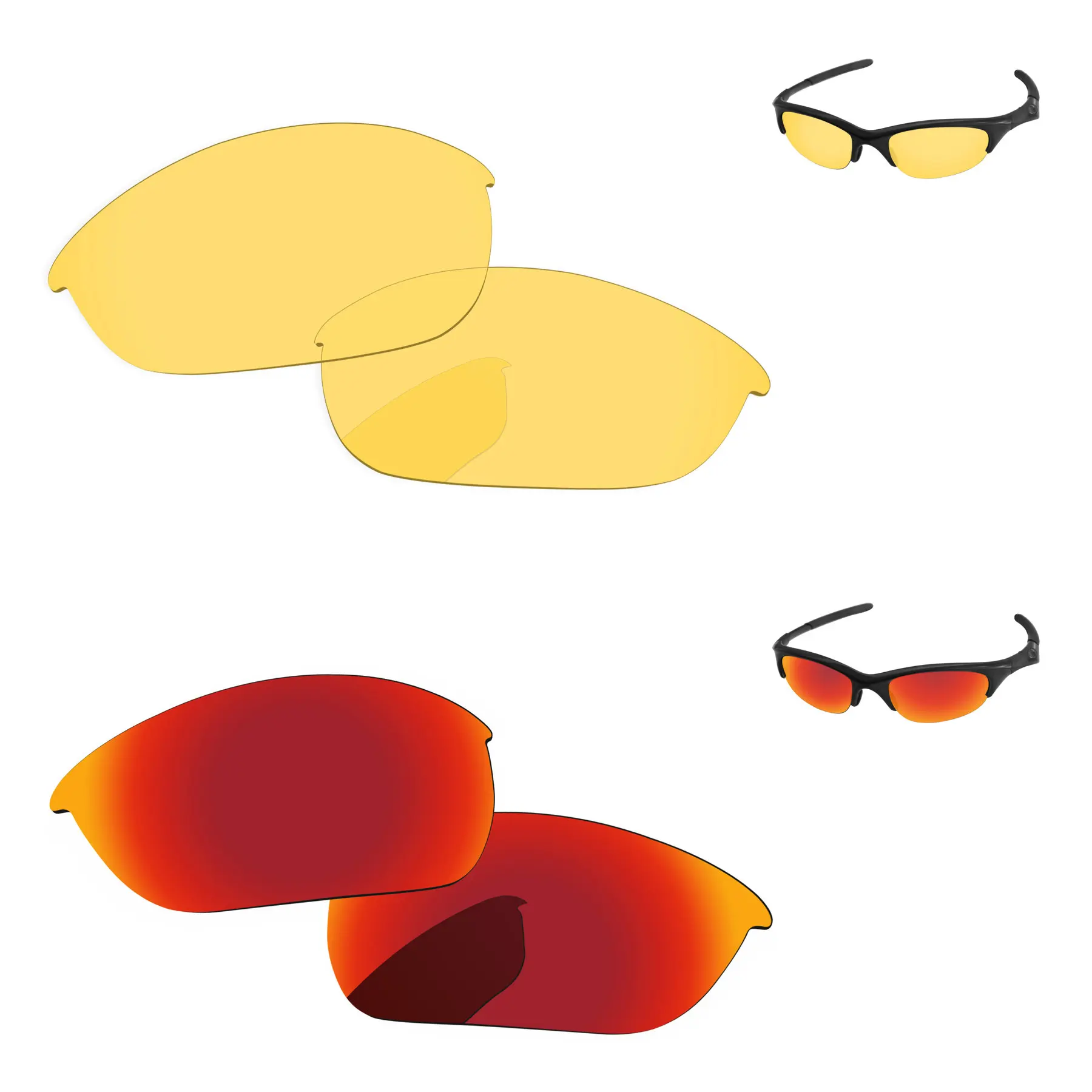 Огонь красный и желтый кристалл 2 пары Замена линзы для половина солнечные очки к куртке Frame 100% UVA и UVB Защита