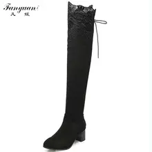 Frau Über Das Knie Stiefel Sexy Spitz Spitze Seite Schuhe frau Stiefel Med Ferse Lange Stiefel Winter Warm Herde Frau Schuhe