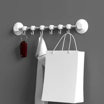 

Towel Hanger with 6 Moving Hooks Multi-Function Wall Mount Hanger Bathroom Kitchen