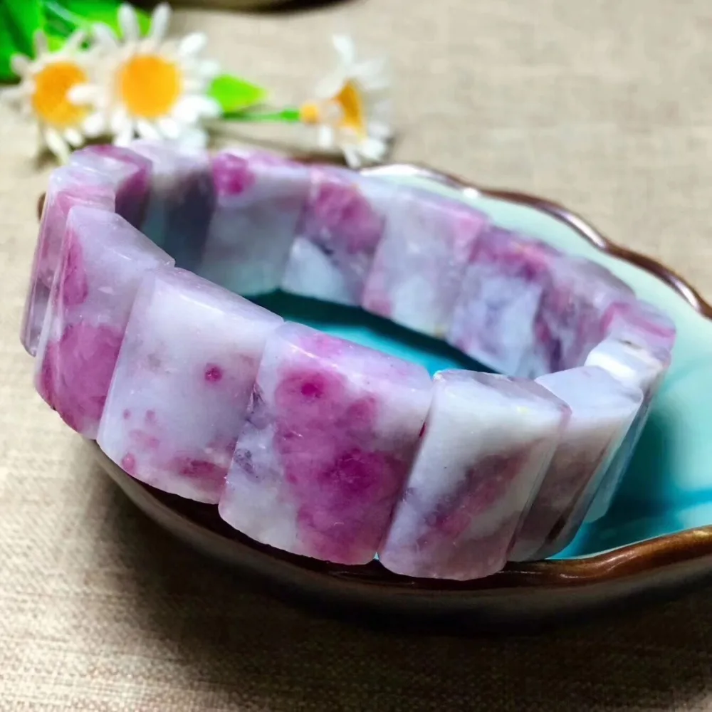 

Genuine Natural Watermelon Pink Tourmaline Quartz Crystal 17x12mm Rectangle Beads For Women Stretch Bracelets Bangles AAAAA