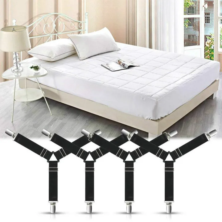 Bed Sheet Holder Straps Fitted Sheets Adjustable Bed Sheet Fastener and Triangle Elastic Mattress Cover Clips Suspenders Grippers Fasteners Heavy Duty Keeping Sheets Place for Flat Sheets 4 PCS