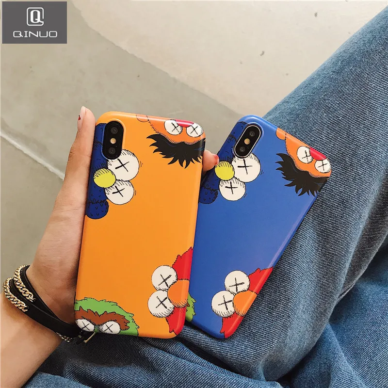 

QINUO Sesame Street Case For iPhone X XR XS MAX Doll Case For iPhone 6S 6 7 8 Plus Colorful Cute Soft KAWS Back Cover Cases Capa