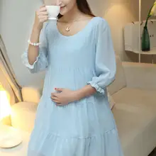 Беременные женщины dress летом Южной кореи материнства большие ярдов хан издание беременных женщин шифоновая юбка беременных женщины