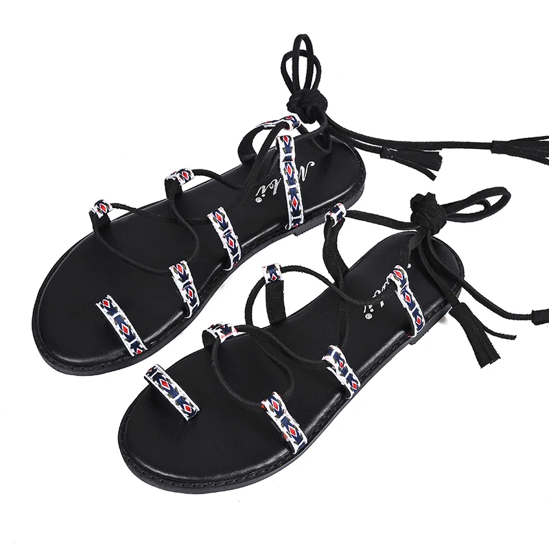 

2019 new strap sandals female summer wild flat bottom bohemian toe beach student holiday shoes