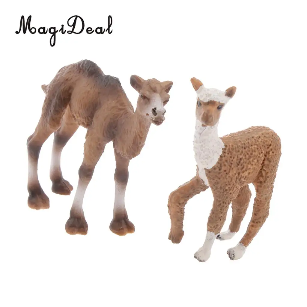 2 Pieces Realistic Wildlife Zoo Animal Camel Alpaca Model Action Figures Playset Kids Children Educational Toy Gift