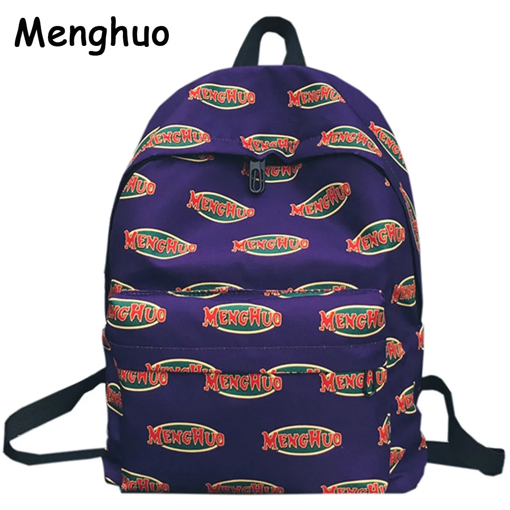 

Menghuo Fresh Style Women Backpacks Letter Print Bookbags Canvas Backpack School Bag for Girls Rucksack Female Travel Backpack