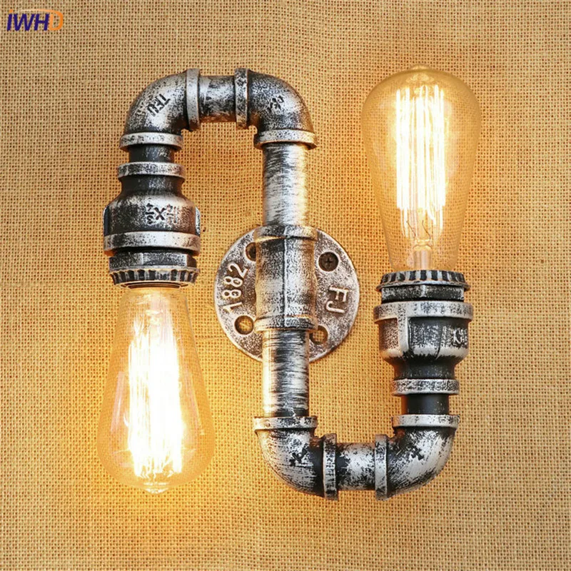 IWHD Retro Loft Style Iron Water Pipe Lamps Industrial Vintage Wall