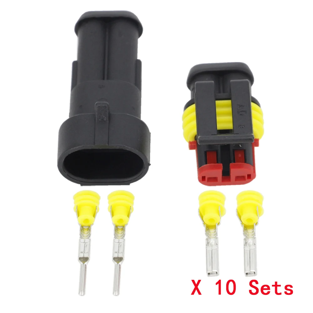 10 Sets 2 Pin AMP 1.5 Connector DJ7021 1.5 Waterproof Electrical Wire