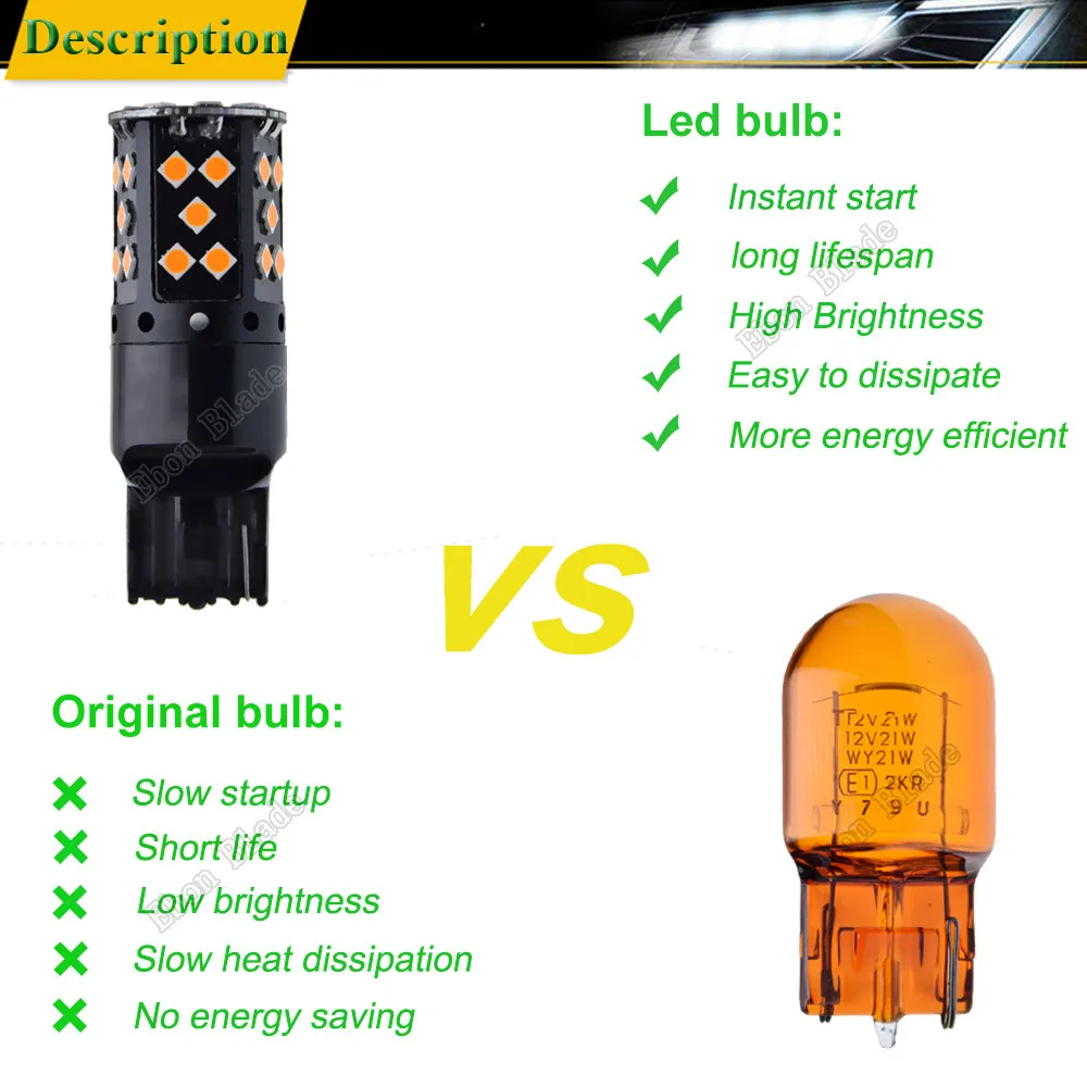 2 шт. светодиодный автомобильный светильник T20 7440 W21W WY21W s Canbus без ошибок Hyper Flash