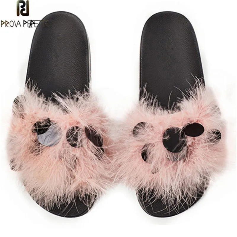 

Prova Perfetto New Real Leather Fur Slippers Bottom Thickness Platform Shoes Women Loafers Summer Flat Pantoufle Femme Sandlas