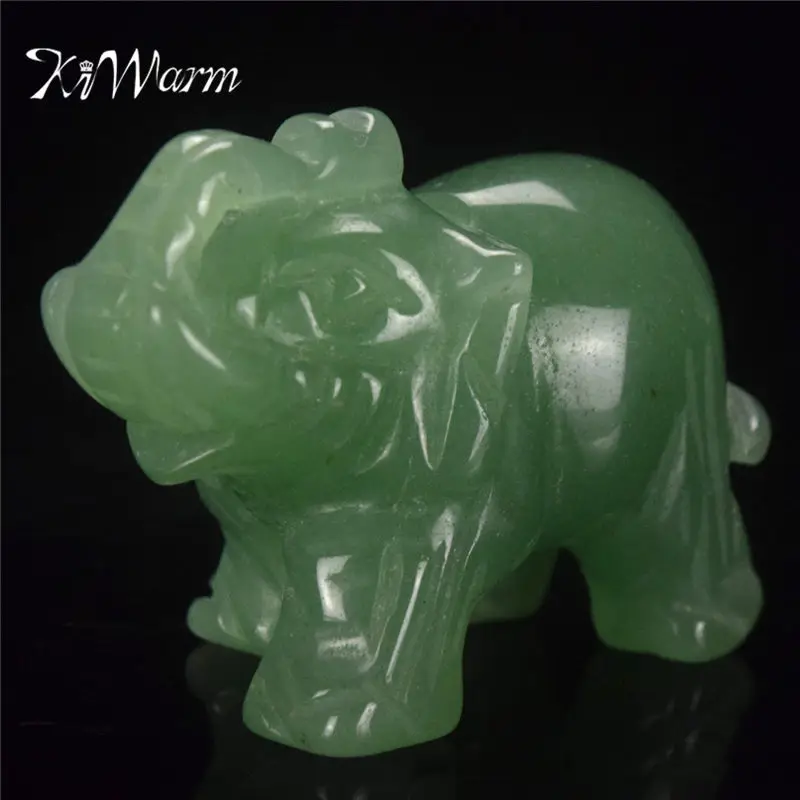 

KiWarm 2 Inch Green Aventurine Jade Stone Craving Lucky elephant Feng Shui statue Home Office Ornaments