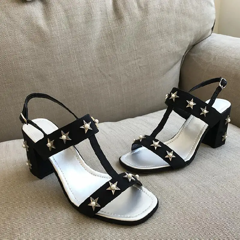 

sandalias mujer 2019 summer high heels Leather sandals women luxury high quality Fashion Buckle Strap Rome size 34-40