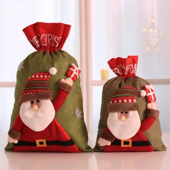 

10pcs/lot Free Shipping Top Quality Wholesale Christmas Gift Bags Christmas Decorations For Home Drawstring linen Gift Bag XMAS