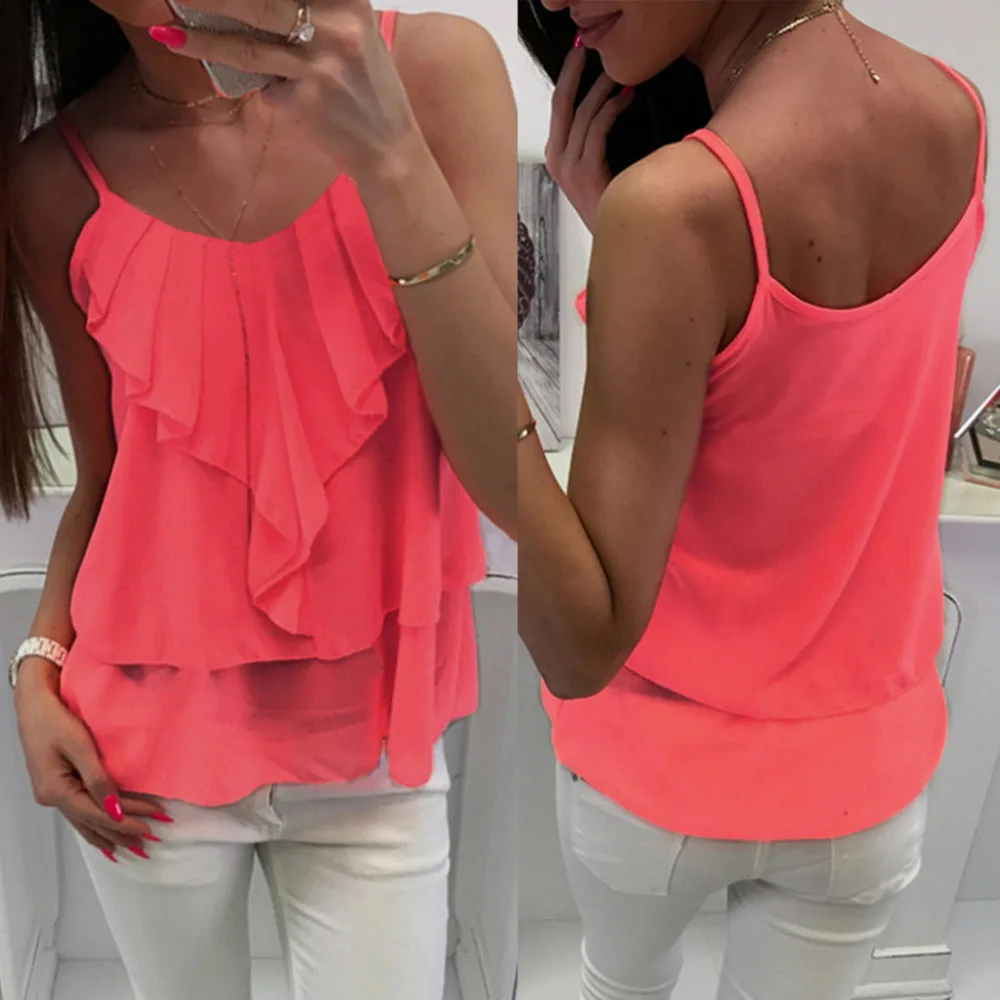 

2019 Fashion Sexy Women Solid Backless Camis Chiffon Ruffles Tank Tops Vest haut femme summer top cropped