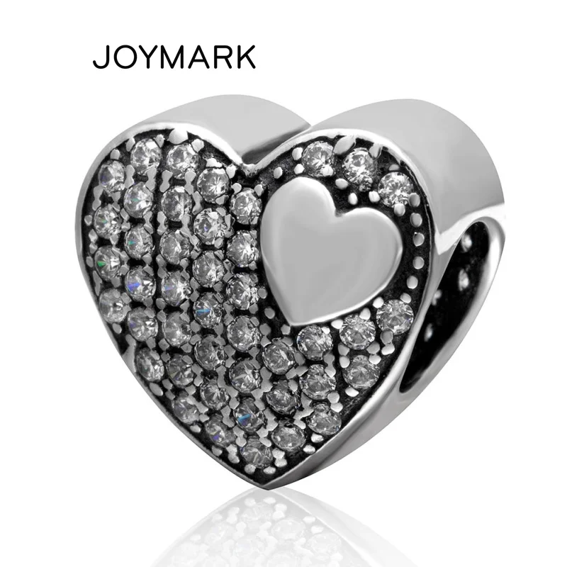 

White CZ Zircon Micro Pave Authentic 925 Sterling Silver Heart Beads Fit European Charm Bracelet Necklace Jewelry Making SZPB204