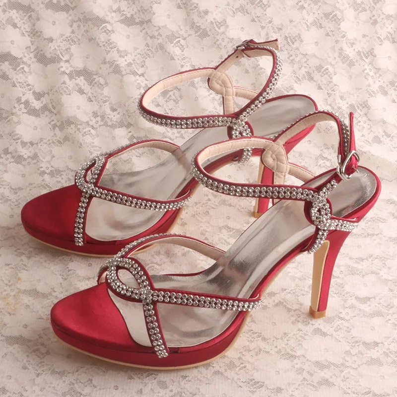 Летние босоножки со стразами на высоком каблуке; белые туфли на платформе; свадебные женские туфли - Цвет: wine red