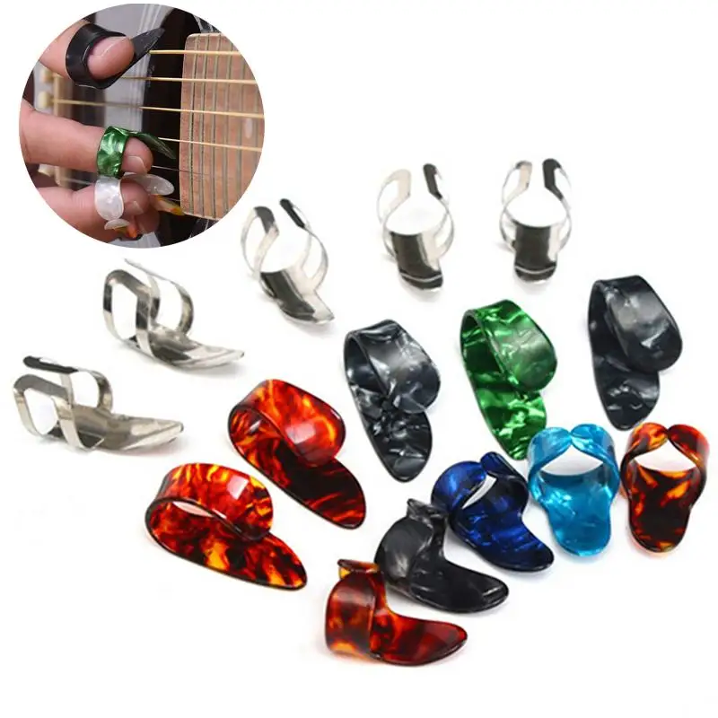 15pcs Stainless Steel Celluloid Thumb Finger Guitar Picks with 15 Grid