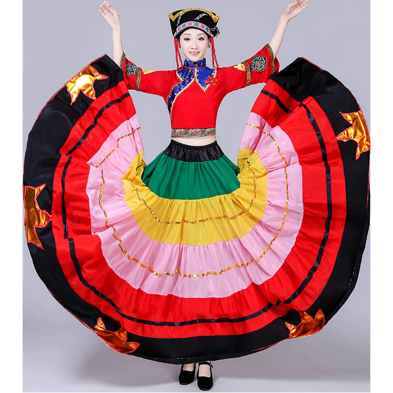 

New Ladies July Torch Festival Yi Colorful Colorful Swing Skirt Costumes National Dance Costumes Opening Dance Big Swing Skirt