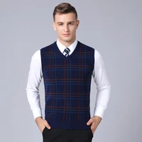 2018 новый модный бренд свитер для мужчин без рукавов Slim Fit Джемперы Вязание плед теплый Осень корейский стиль повседневное мужская одежда