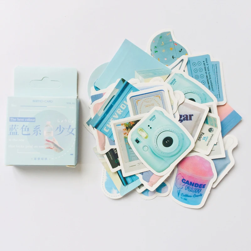 46 шт./кор. синий Стиль девочка простая жизнь Клей DIY Стикеры ярлыком Тетрадь альбом Дневник Декор