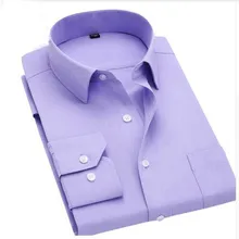 Пуговица высокого качества вниз длинный рукав Slim Fit Мужчины Платье рубашка осень дизайнер сплошной мужской одежды деловые рубашки M-4XL